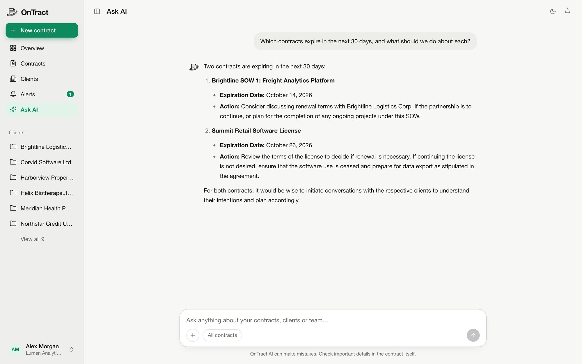 OnTract Ask AI screen