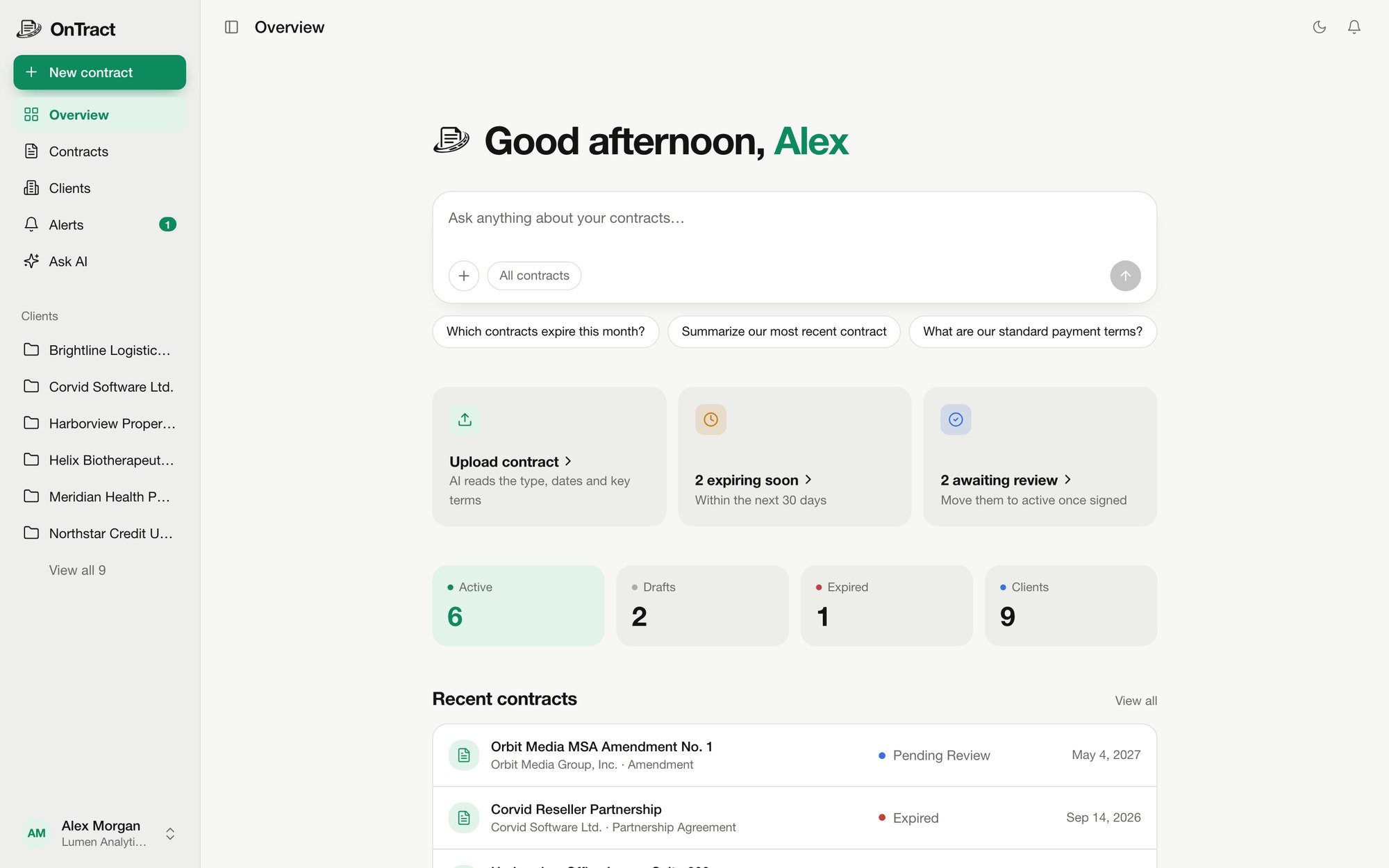 OnTract Overview screen